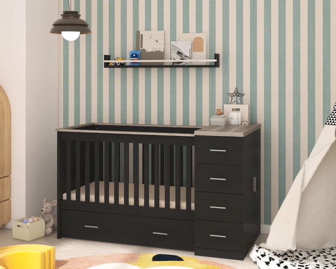 Born Lucky Combi Ledikant Memphis Zwart Eiken Met Matras