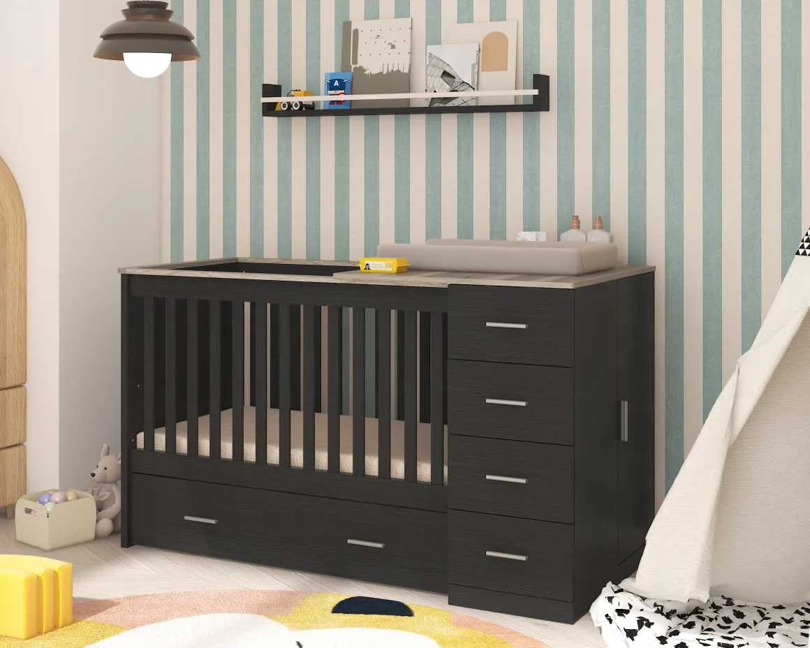 Born Lucky Combi Ledikant Memphis Zwart Eiken Met Matras