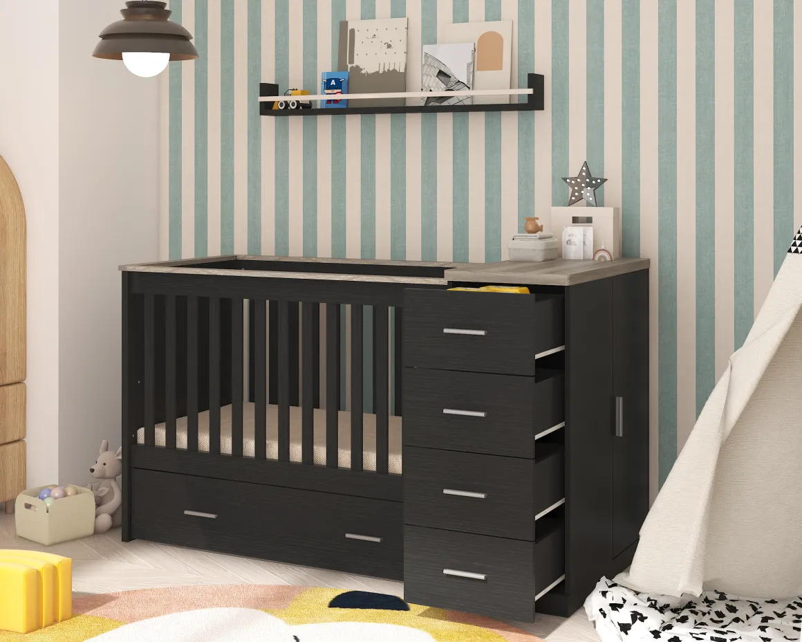 Born Lucky Combi Ledikant Memphis Zwart Eiken Met Matras