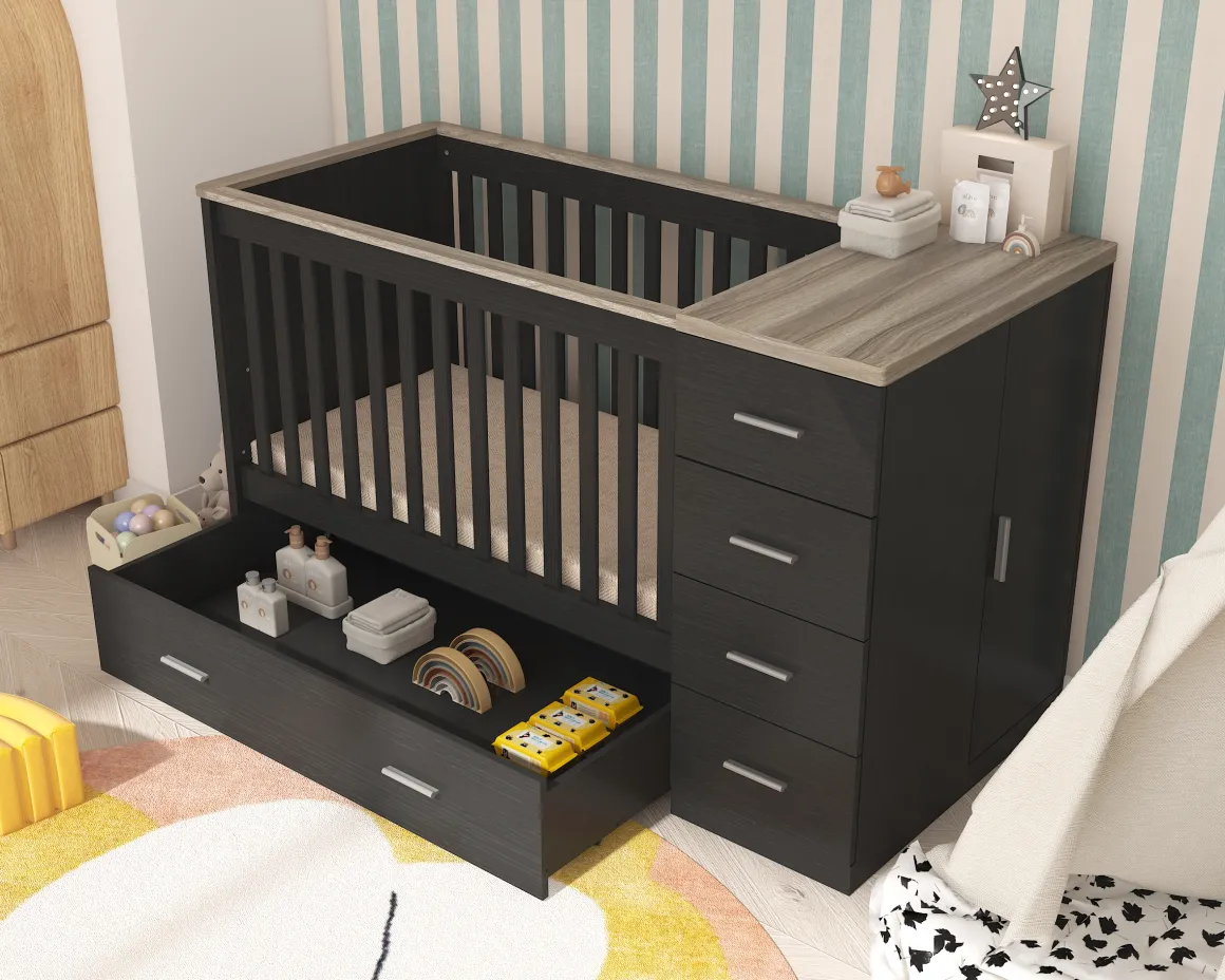 Born Lucky Combi Ledikant Memphis Zwart Eiken Met Matras