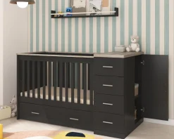 Born Lucky Combi Ledikant Memphis Zwart Eiken Met Matras