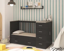 Born Lucky Combi Ledikant Memphis Zwart Eiken Met Matras