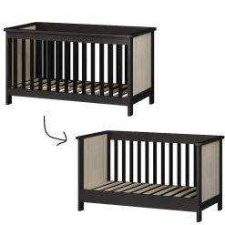 Born Lucky Meegroei Ledikant Oxford Zwart Eiken 70 x 140 cm + Born Lucky Junior Matras 70 x 140 cm