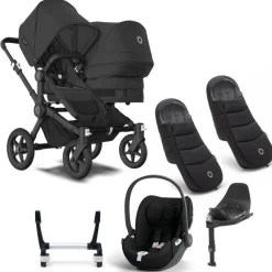 Bugaboo Donkey 5 Duo Kinderwagen 3 In 1 Black Midnight Black Met Cybex Cloud T Groep 0 Autostoel + Isofix Base + Voetenzak