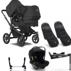 Bugaboo Donkey 5 Duo Kinderwagen 3 In 1 Black Midnight Black + Isofix Base + Voetenzak