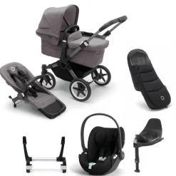 Bugaboo Donkey 5 Mono Kinderwagen 3 In 1 Graphite Grey Melange Met Cybex Cloud T Groep 0 Autostoel + Isofix Base + Voetenzak
