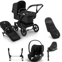 Bugaboo Donkey 5 Mono Kinderwagen 3 In 1 Black Midnight Black Met Cybex Cloud T Groep 0 Autostoel + Isofix Base + Voetenzak