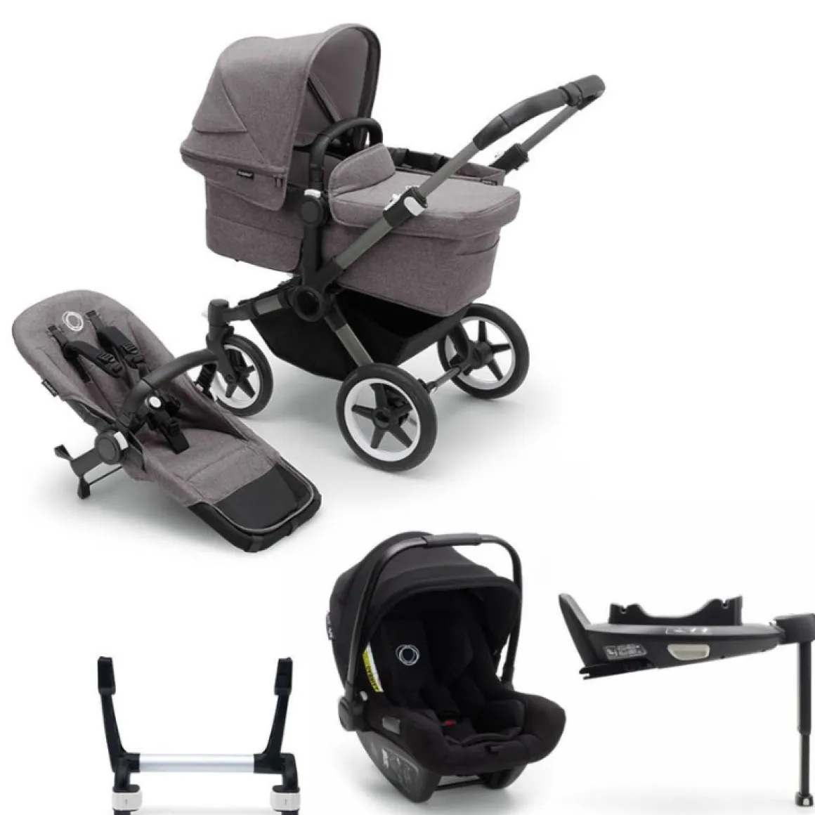 Bugaboo Donkey 5 Mono Kinderwagen 3 In 1 Graphite Grey Melange + Isofix Base