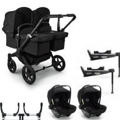 Bugaboo Donkey 5 Tweeling Kinderwagen 3 In 1 Black Midnight Black + Isofix Base