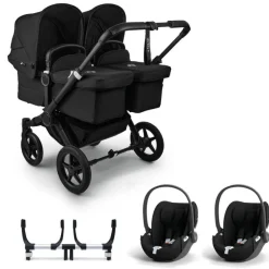 Bugaboo Donkey 5 Tweeling Kinderwagen 3 In 1 Black Midnight Black Met Twee Cybex Cloud T Groep 0 Autostoelen