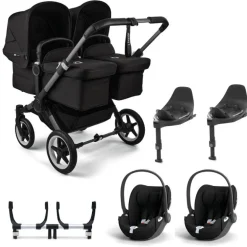 Bugaboo Donkey 5 Tweeling Kinderwagen 3 In 1 Graphite Midnight Black Met Twee Cybex Cloud T Groep 0 Autostoelen + Isofix Base