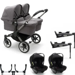 Bugaboo Donkey 5 Tweeling Kinderwagen 3 In 1 Graphite Grey Melange + Isofix Base