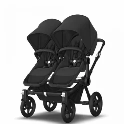 Bugaboo Donkey 5 Tweeling Kinderwagen 3 In 1 Black Midnight Black Met Twee Cybex Cloud T Groep 0 Autostoelen + Isofix Base + Voetenzak