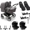 Bugaboo Donkey 5 Tweeling Kinderwagen 3 In 1 Graphite Grey Melange + Isofix Base + Voetenzak