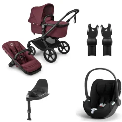 Bugaboo Kinderwagen 3 in 1 Fox 5 Renew Complete Black | Dark Cherry + Cybex Autostoel Groep 0 Cloud T I Size Sepia Black + Draaibare Base T Black + Autostoel adapters