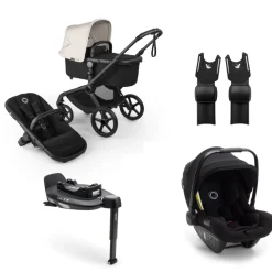 Bugaboo Kinderwagen 3 in 1 Fox 5 Renew Complete Black | Heritage Black Misty White + Bugaboo Autostoel Groep 0 Turtle Air by Nuna Black + Draaibare Isofix Base 360 + Autostoel adapters