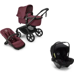 Bugaboo Kinderwagen 3 in 1 Fox 5 Renew Complete Black | Dark Cherry + Bugaboo Autostoel Groep 0 Turtle Air by Nuna Black