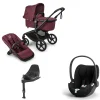 Bugaboo Kinderwagen 3 in 1 Fox 5 Renew Complete Black | Dark Cherry + Cybex Autostoel Groep 0 Cloud T I Size Sepia Black + Draaibare Base T Black