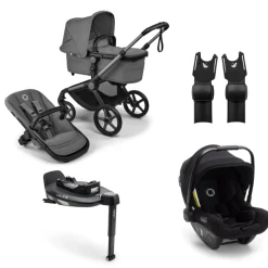 Bugaboo Kinderwagen 3 in 1 Fox 5 Renew Complete Graphite | Moon Grey + Bugaboo Autostoel Groep 0 Turtle Air by Nuna Black + Draaibare Isofix Base 360 + Autostoel adapters