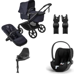 Bugaboo Kinderwagen 3 in 1 Fox 5 Renew Complete Black | Deep Indigo + Cybex Autostoel Groep 0 Cloud T I Size Sepia Black + Draaibare Base T Black + Autostoel adapters