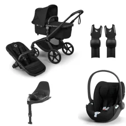 Bugaboo Kinderwagen 3 in 1 Fox 5 Renew Complete Black | Heritage Black + Cybex Autostoel Groep 0 Cloud T I Size Sepia Black + Draaibare Base T Black + Autostoel adapters
