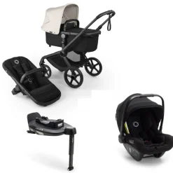 Bugaboo Kinderwagen 3 in 1 Fox 5 Renew Complete Black | Heritage Black Misty White + Bugaboo Autostoel Groep 0 Turtle Air by Nuna Black + Draaibare Isofix Base 360