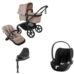 Bugaboo Kinderwagen 3 in 1 Fox 5 Renew Complete Black | Desert Taupe Melange + Cybex Autostoel Groep 0 Cloud T I Size Sepia Black + Draaibare Base T Black