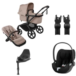 Bugaboo Kinderwagen 3 in 1 Fox 5 Renew Complete Black | Desert Taupe Melange + Cybex Autostoel Groep 0 Cloud T I Size Sepia Black + Draaibare Base T Black + Autostoel adapters