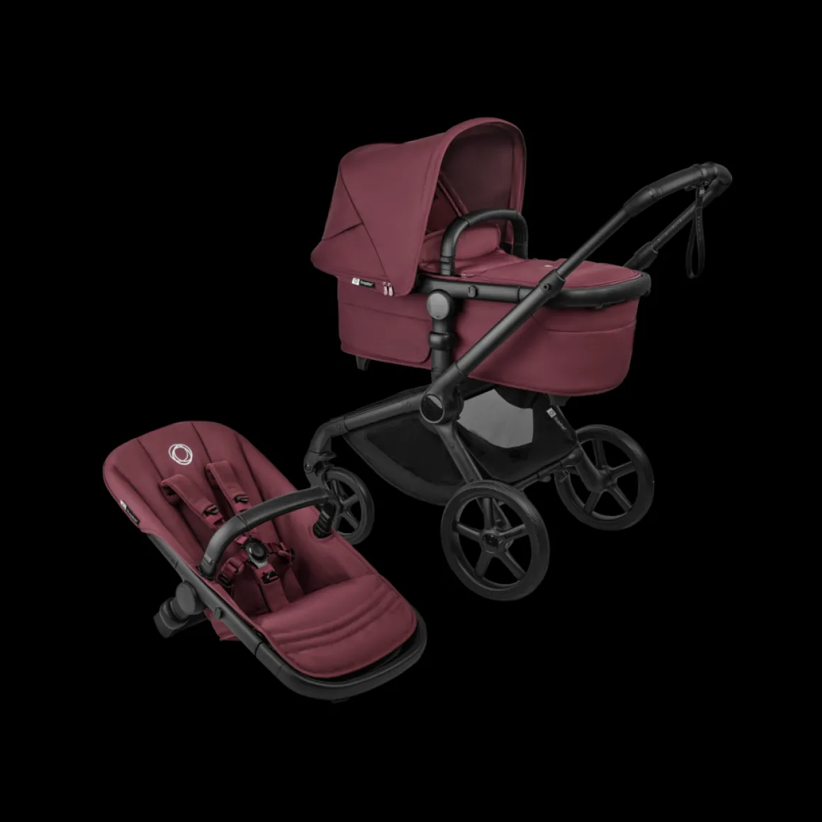 Bugaboo Kinderwagen 3 in 1 Fox 5 Renew Complete Black | Dark Cherry + Cybex Autostoel Groep 0 Cloud T I Size Sepia Black