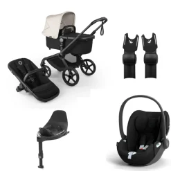 Bugaboo Kinderwagen 3 in 1 Fox 5 Renew Complete Black | Heritage Black Misty White + Cybex Autostoel Groep 0 Cloud T I Size Sepia Black + Draaibare Base T Black + Autostoel adapters