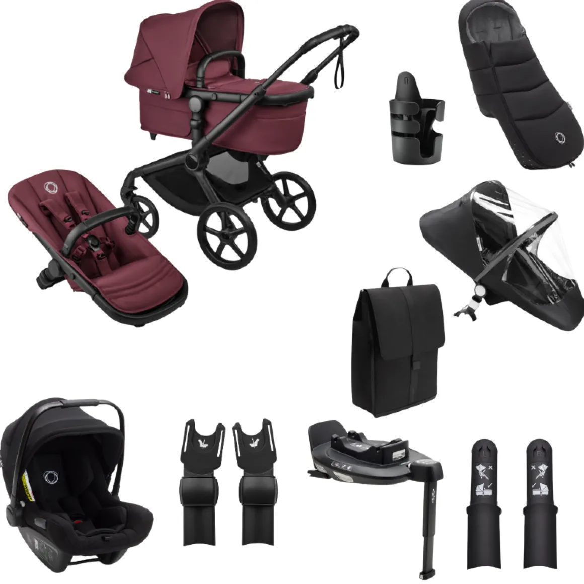 Bugaboo Kinderwagen Fox 5 Renew Ultieme Newborn Bundel Complete Black | Dark Cherry