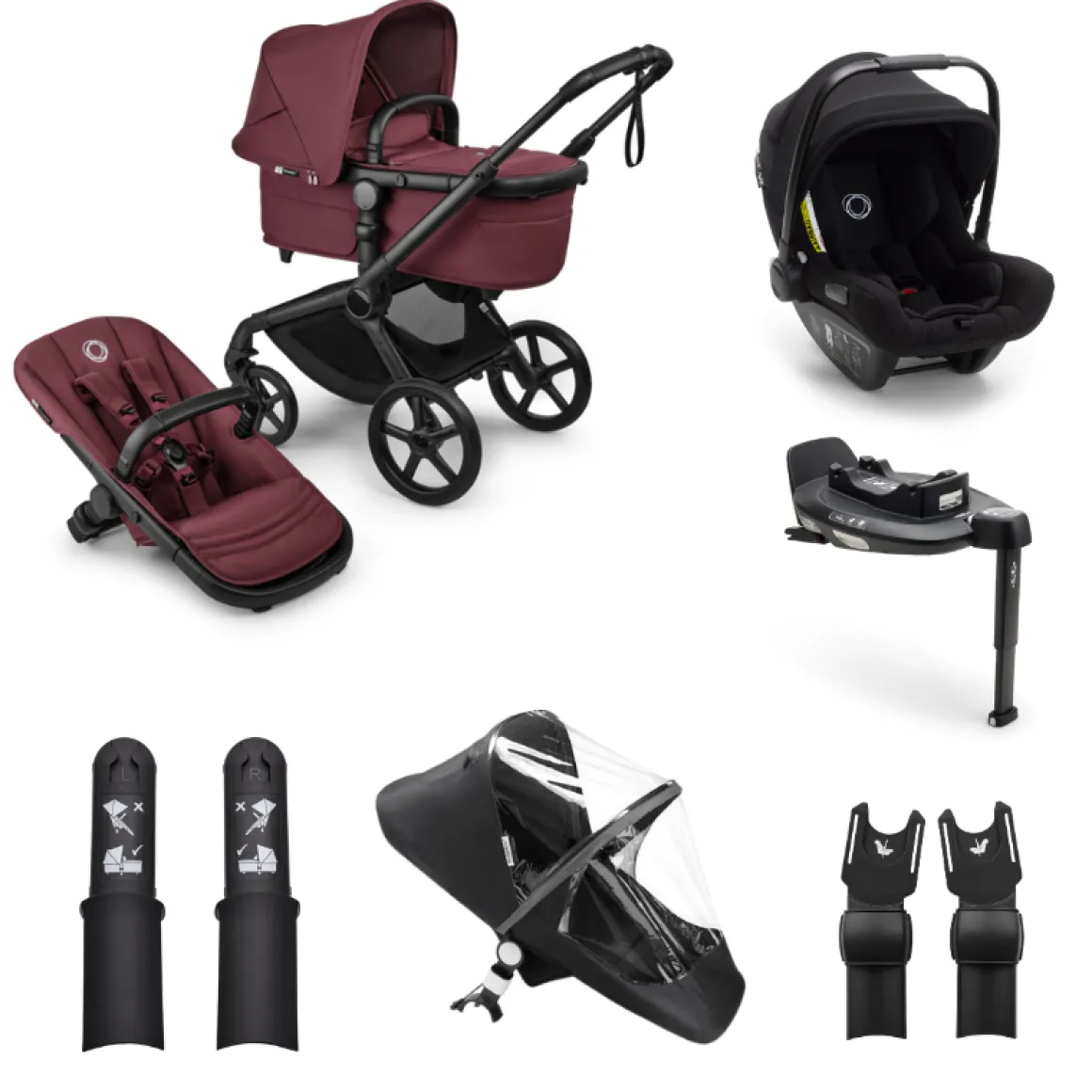 Bugaboo Kinderwagen Fox 5 Renew 3 in 1 Bundel Complete Black | Dark Cherry