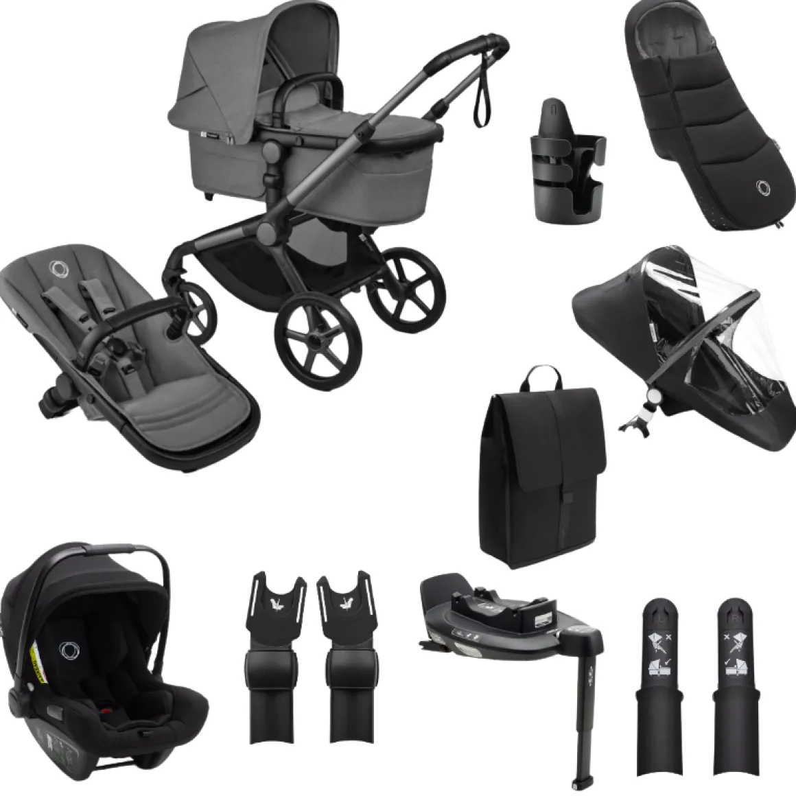 Bugaboo Kinderwagen Fox 5 Renew Ultieme Newborn Bundel Complete Graphite | Moon Grey