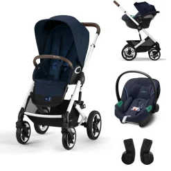 Cybex Kinderwagen Talos S Lux Silver Ocean Blue Navy Blue Met Cybex Autostoel Aton S2