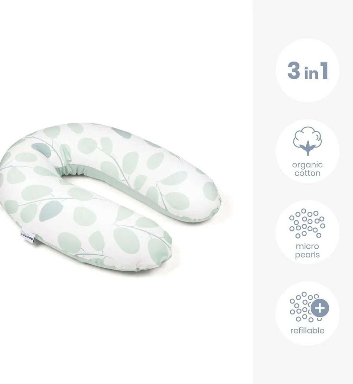 Doomoo Buddy Voedingskussen 180 cm Leaves Aqua Green