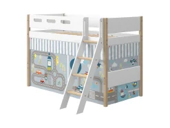 Flexa Nor Halfhoogslaper Verhoogd + Schuine Ladder + Speelgordijn Transport 90 x 200 cm