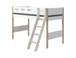 Flexa Nor Halfhoogslaper Verhoogd + Schuine Ladder + Speelgordijn Transport 90 x 200 cm