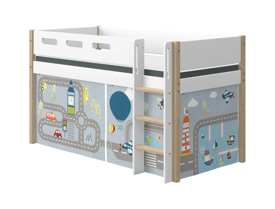Flexa Nor Halfhoogslaper Rechte Ladder + Speelgordijn Transport 90 x 200 cm
