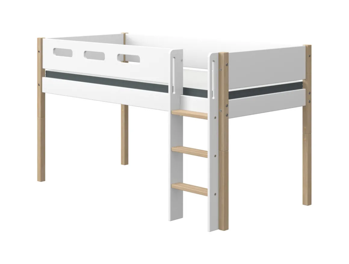 Flexa Nor Halfhoogslaper Rechte Ladder + Speelgordijn Transport 90 x 200 cm