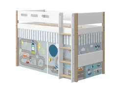 Flexa Nor Halfhoogslaper Verhoogd + Rechte Ladder + Speelgordijn Transport 90 x 200 cm