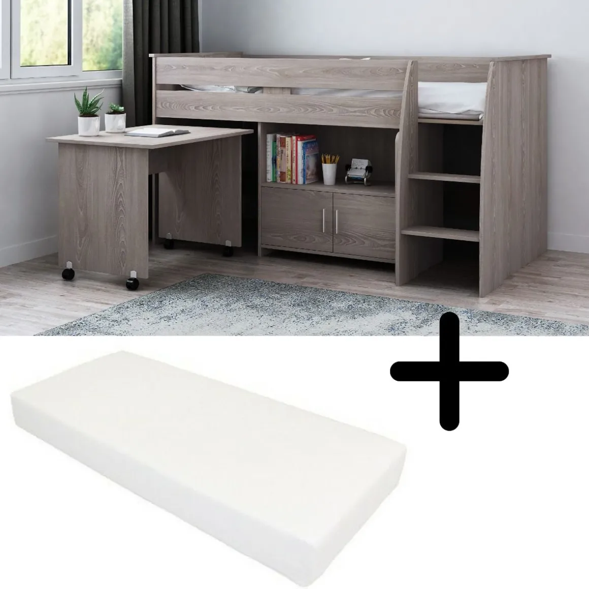 Halfhoogslaper Beau Grijs Met Matras