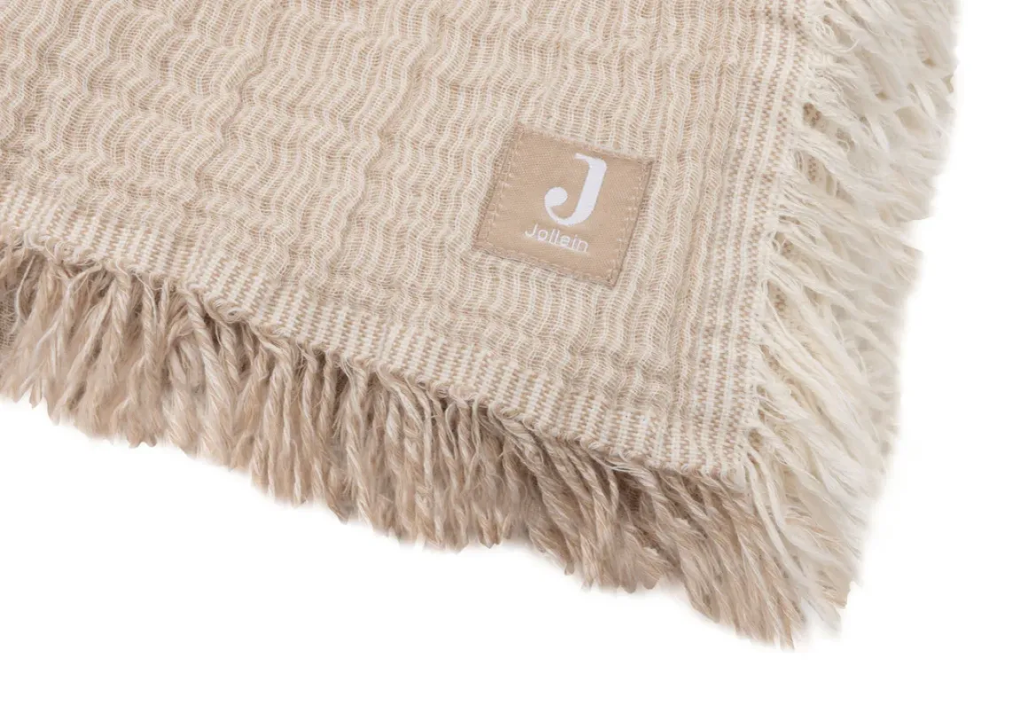 Jollein Deken Ledikant 120x120cm Fringe Stripe Biscuit/Ivory GOTS