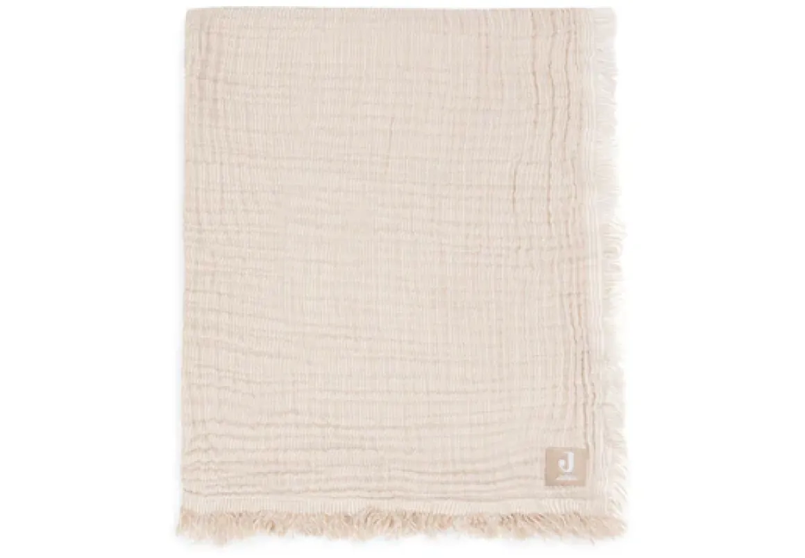 Jollein Deken Wieg 75x100cm Fringe Stripe Biscuit/Ivory GOTS