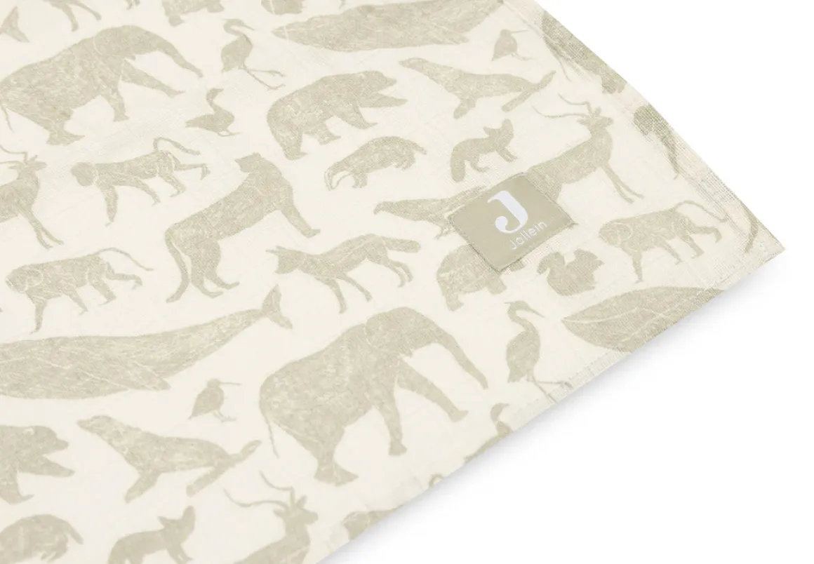 Jollein Hydrofiele Doek Large 115x115cm Animals Olive Green (2pack)