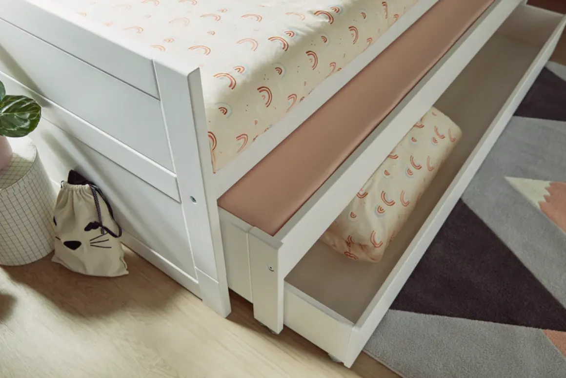 Lifetime Original Kajuitbed met Logeerbed en Bedlade met Standaard Lattenbodem Whitewash