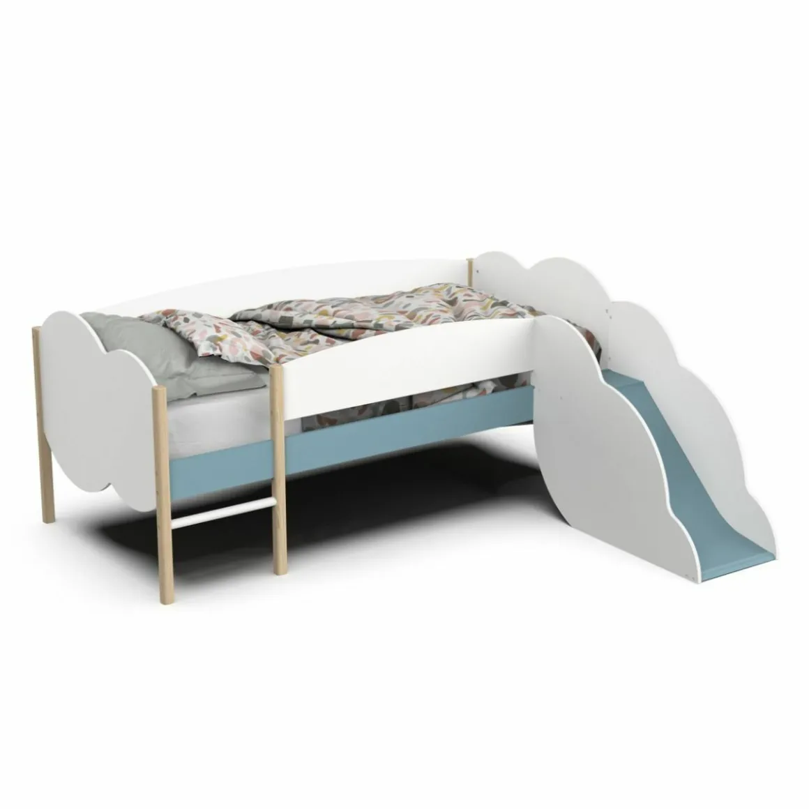 Longane Bed & Glijbaan Mat Wit/Blauw