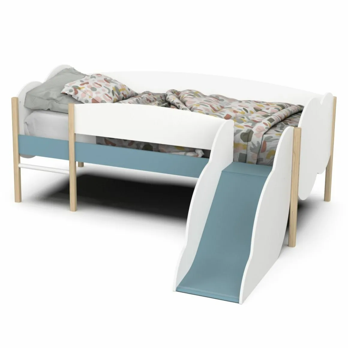 Longane Bed & Glijbaan Mat Wit/Blauw