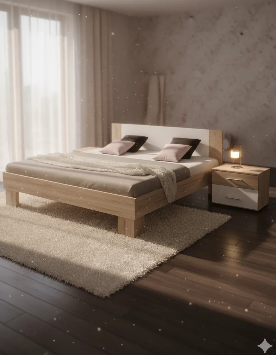 Martina Bed 160x200 + Nachtkastje Eiken Wit