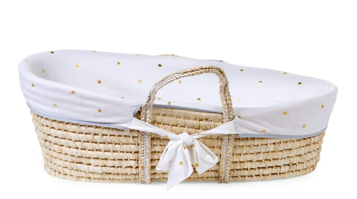 Moses Mand Naturel + Matras + Jersey Hoes Goud Stippen