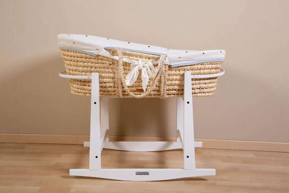 Moses Mand Naturel + Matras + Jersey Hoes Goud Stippen